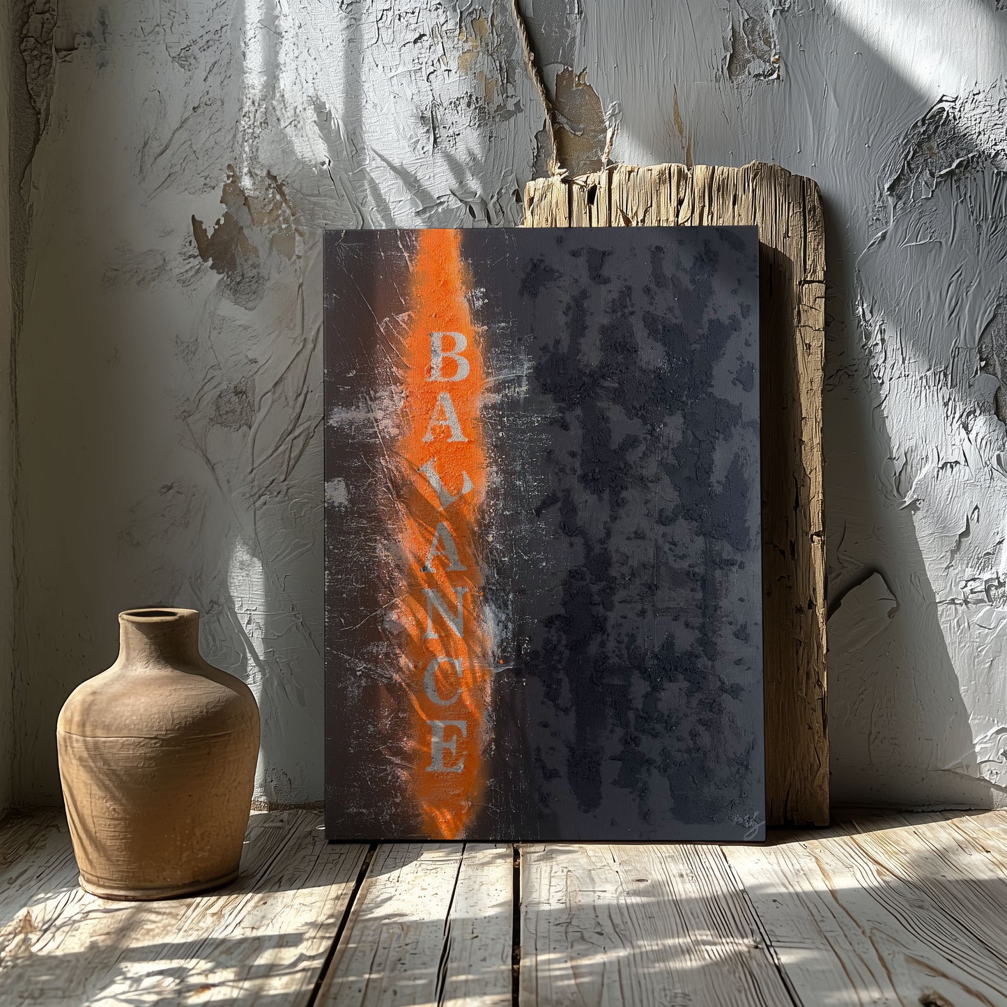 Moderne Leinwandkunst mit grafischer Spannung im Interieur