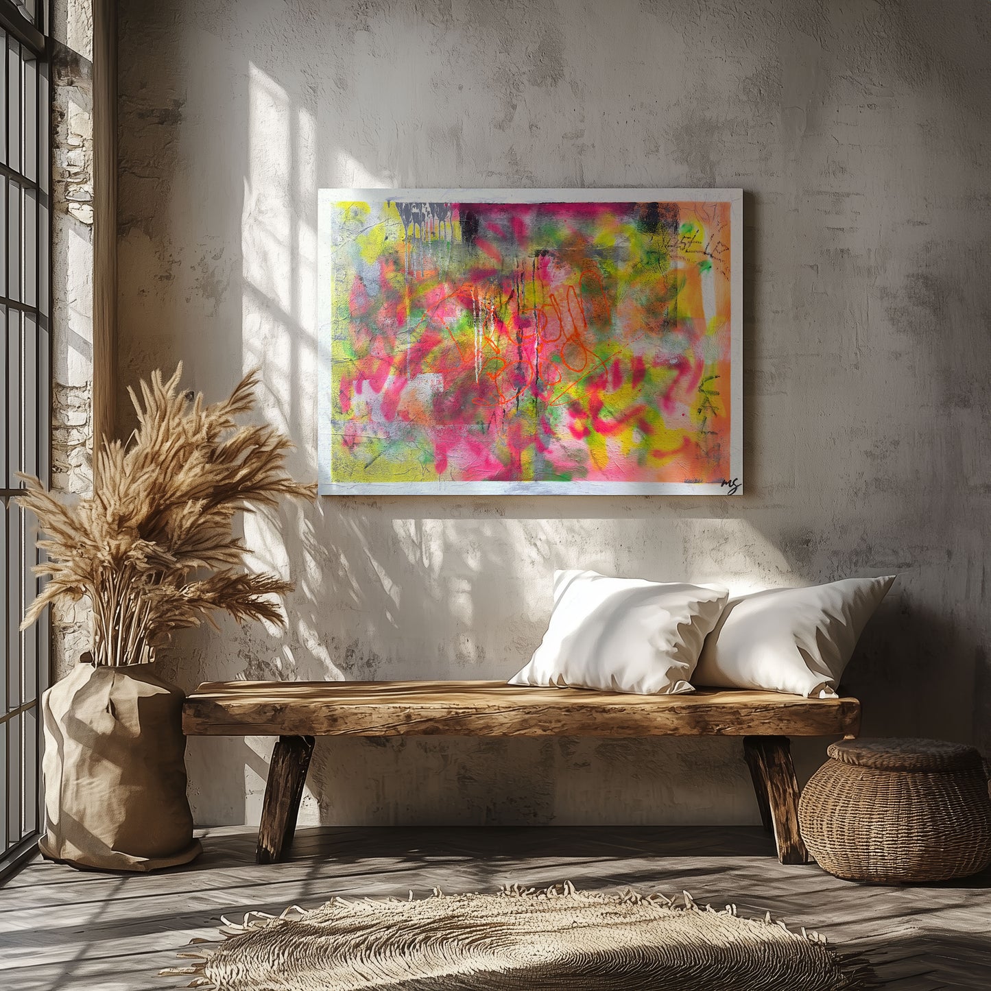 Abstraktes Kunstwerk Dream Big in modernem Wohnraum mit kreativer Atmosphäre