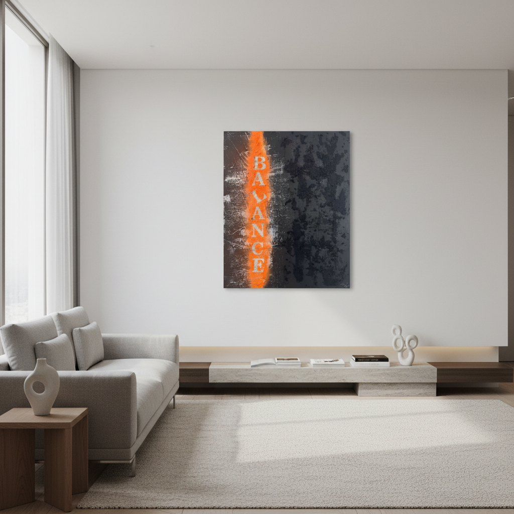 Abstraktes Kunstwerk Balance in modernem Wohnraum